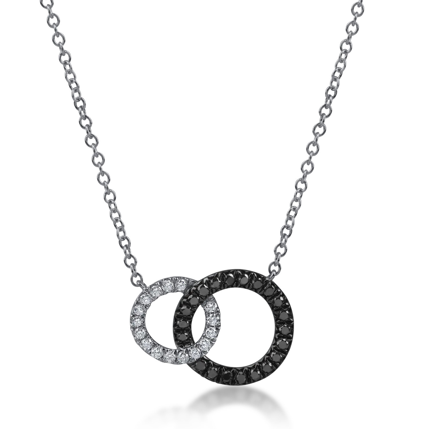 Lant cu pandantive rotunde din aur alb-negru cu diamante negre si incolore de 0.4ct