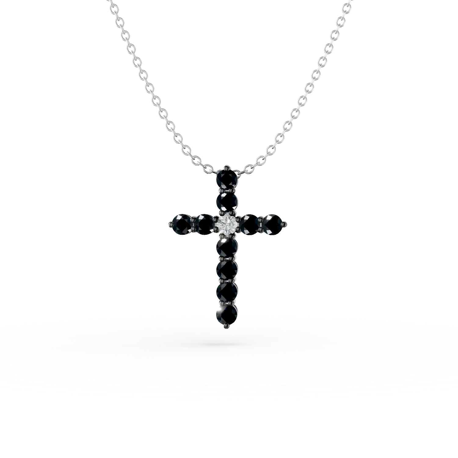 Lant din aur alb cu pandantiv cruce cu diamante negre si incolore de 0.3ct