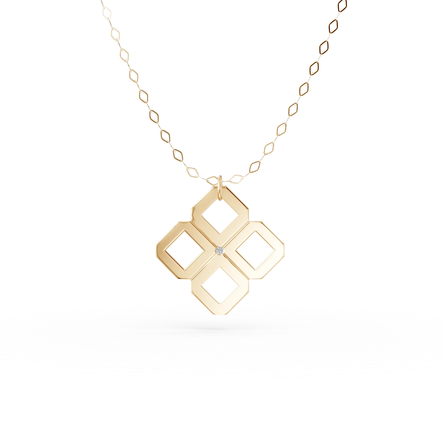 Lant din aur galben cu pandantiv geometric cu un diamant de 0.005ct