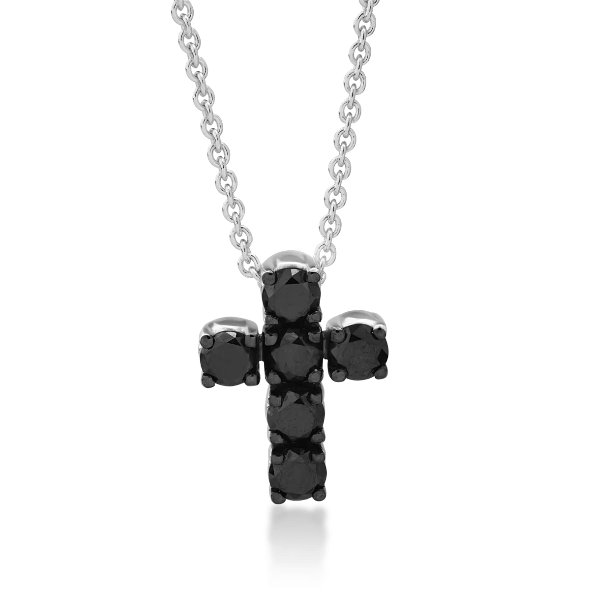 Lant cu pandantiv cruce din aur alb cu diamante negre de 0.64ct