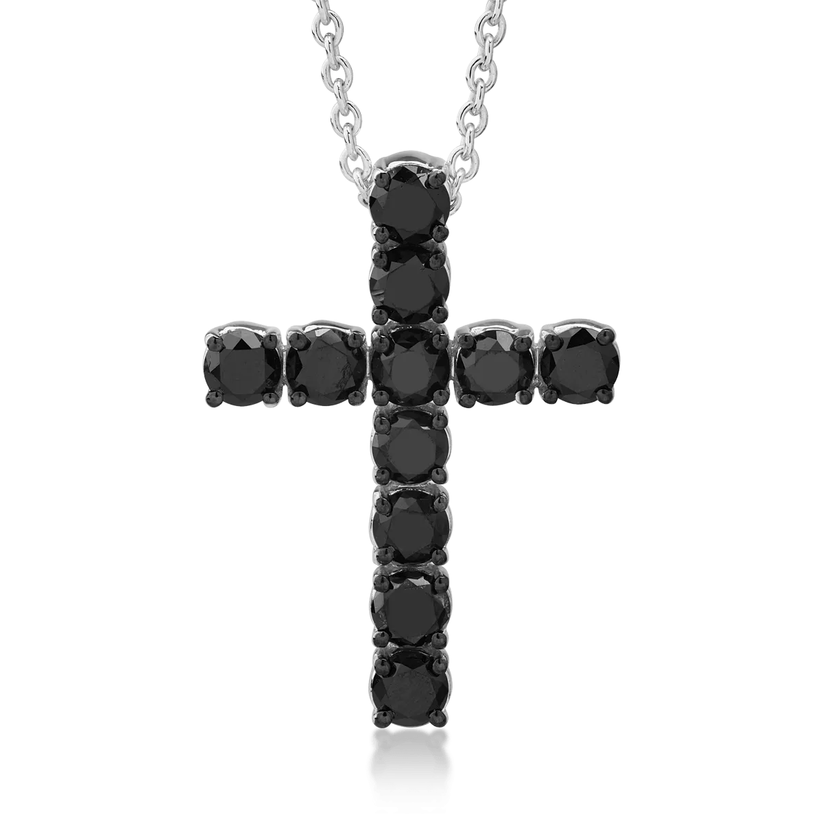 Lant cu pandantiv cruce din aur alb cu diamante negre de 3.3ct