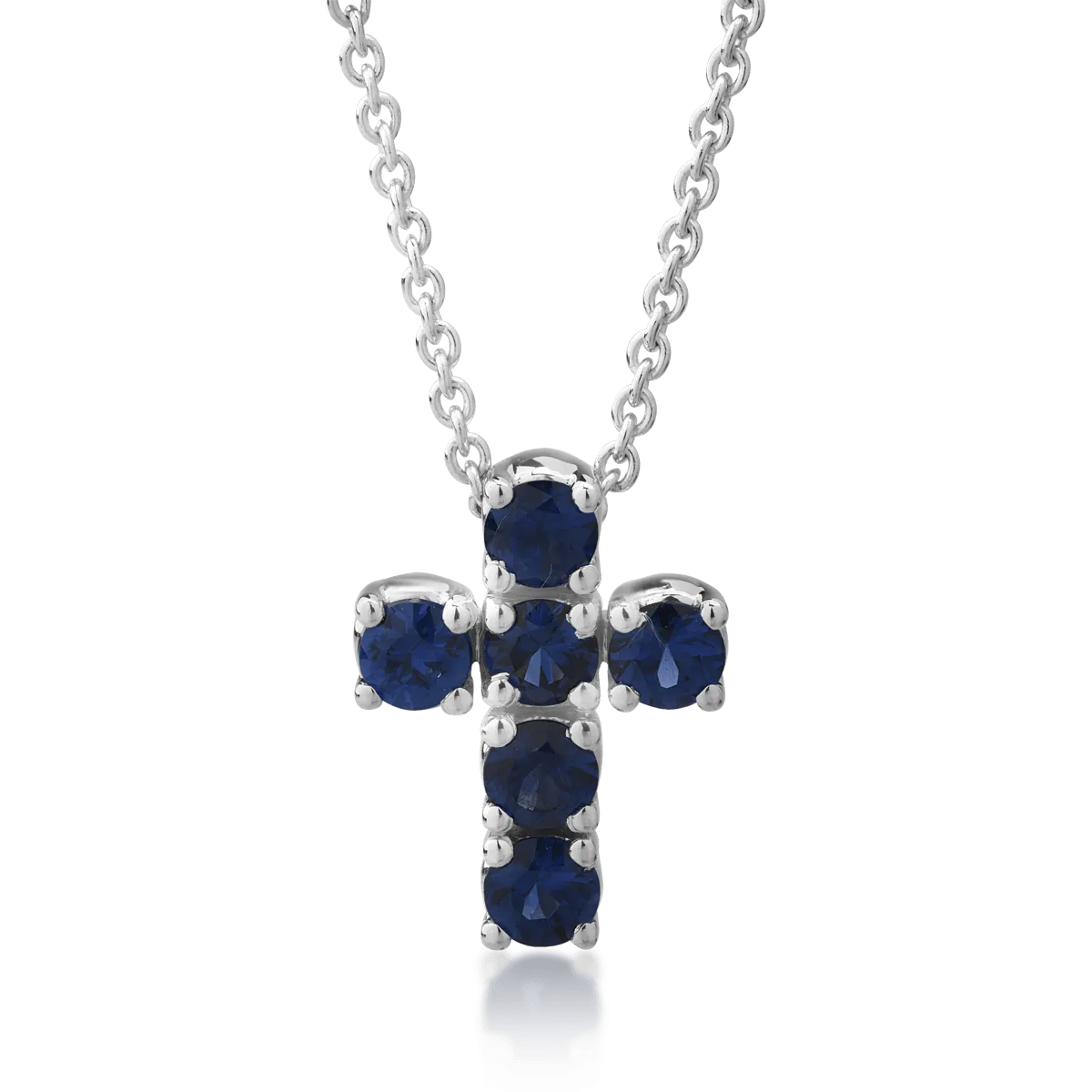 Lant cu pandantiv cruce din aur alb cu safire de 0.42ct