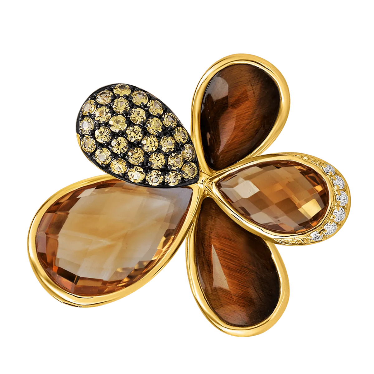Pandantiv floare din aur galben cu pietre pretioase si semipretioase de 21.1ct