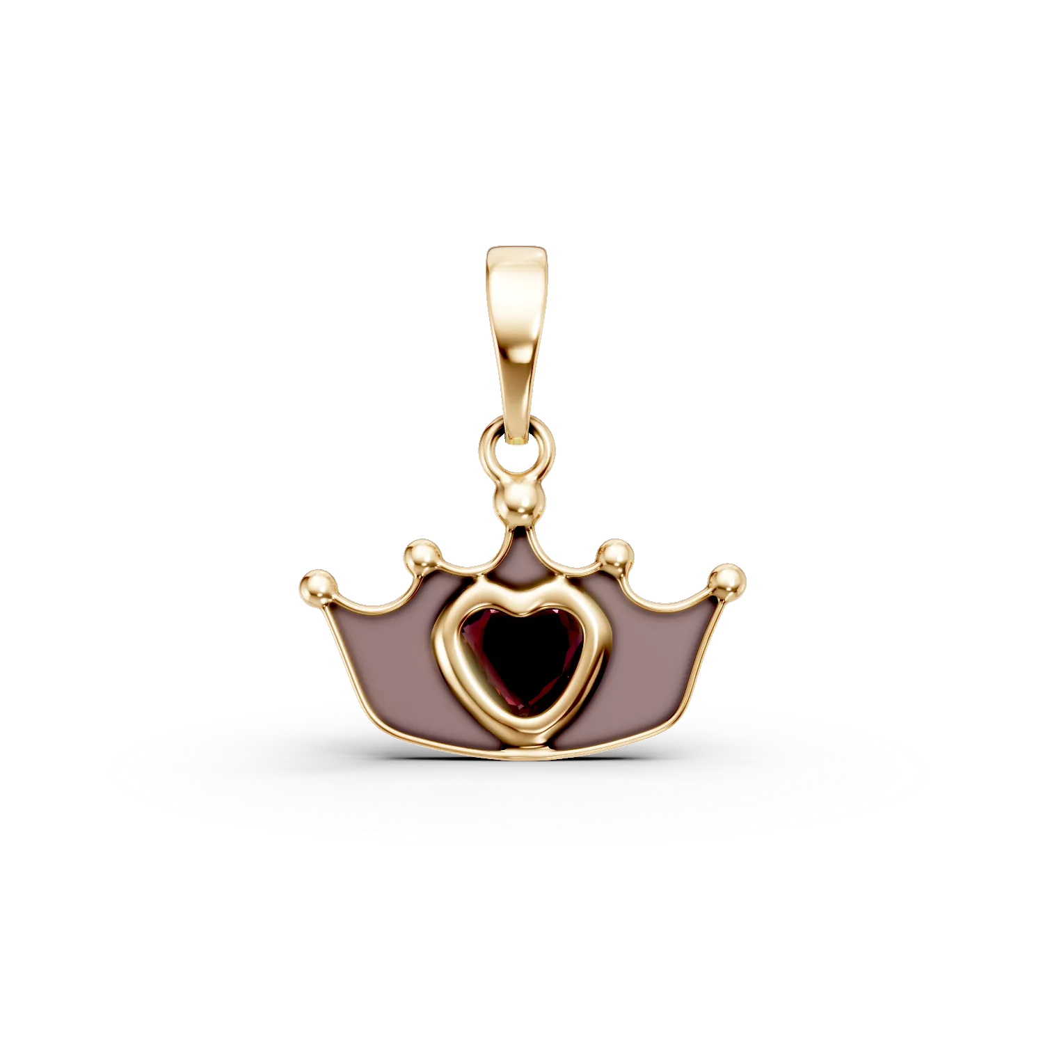 Pandantiv coroana din aur galben cu granat heart de 0.1ct pentru copii