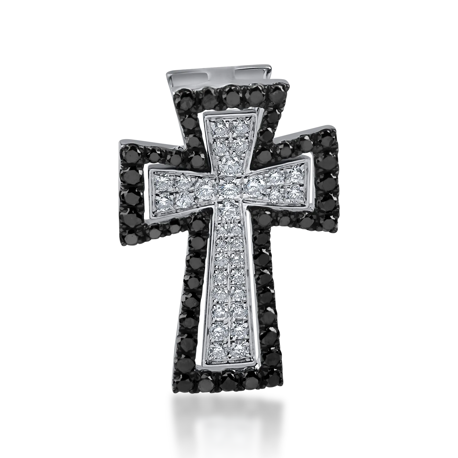 Pandantiv cruce din aur alb-negru cu diamante negre de 0.32ct si diamante de 0.15ct