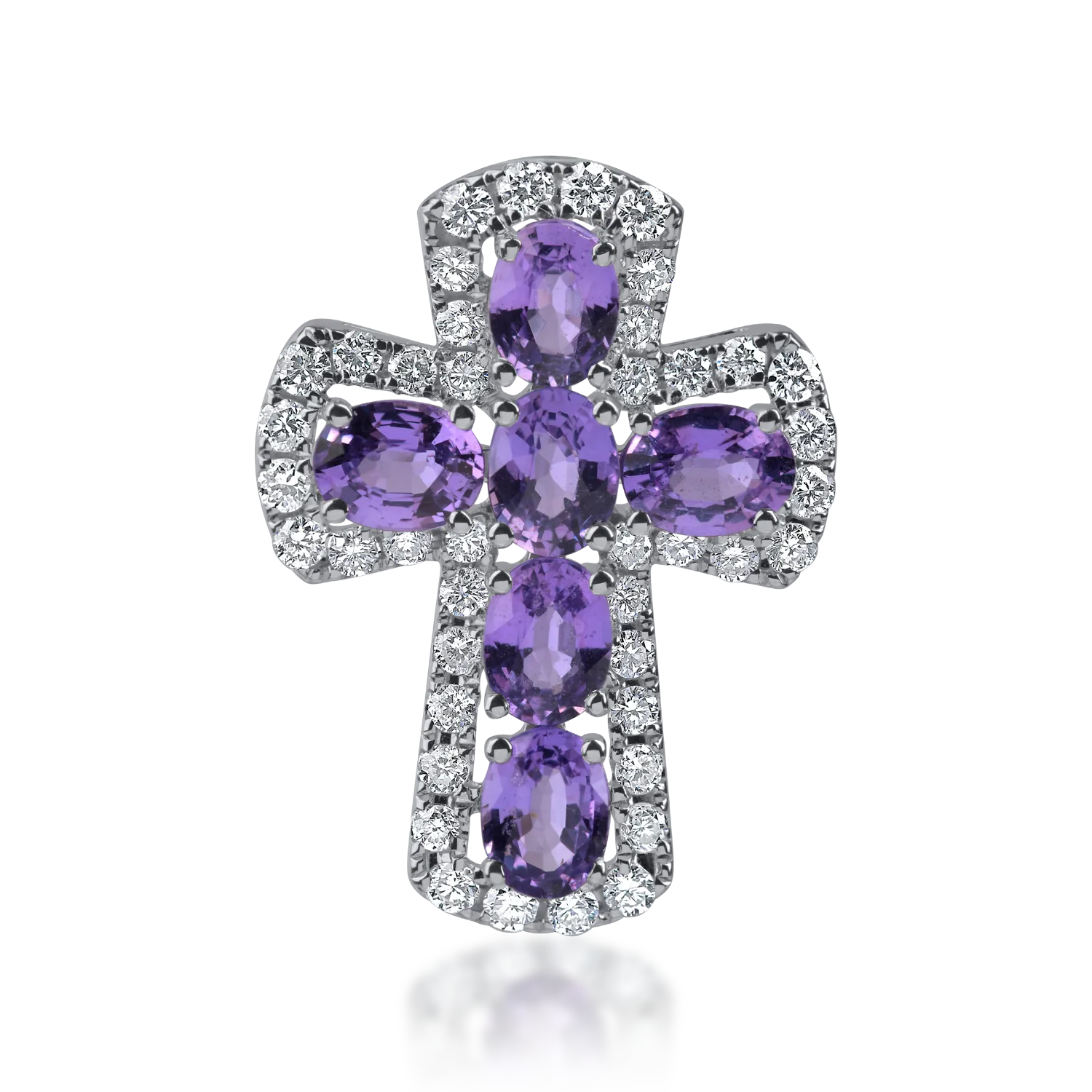 Pandantiv cruce din aur cu safire violet ovale de 1.45ct si diamante de 0.34ct