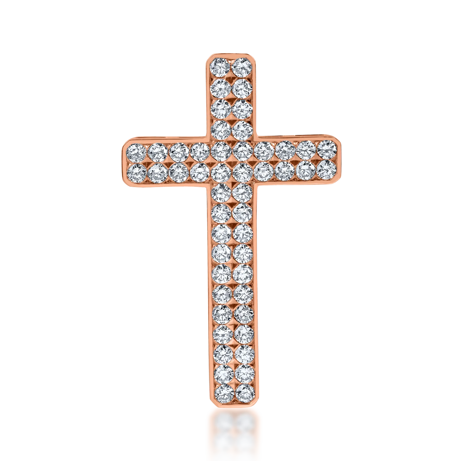 Pandantiv cruce din aur roz cu diamante de 0.89ct