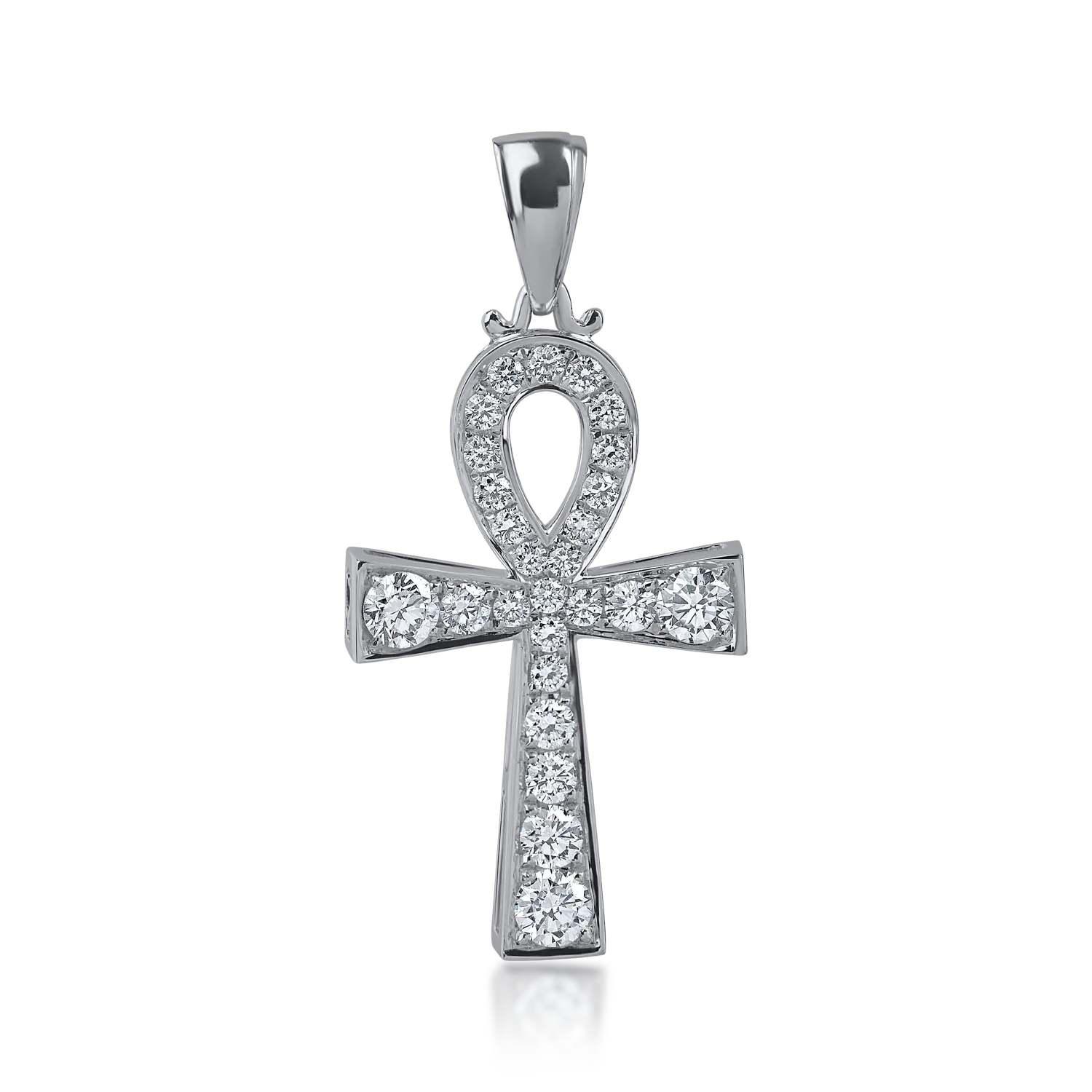 Pandantiv cruce egipteana din aur alb cu diamante de 0.78ct