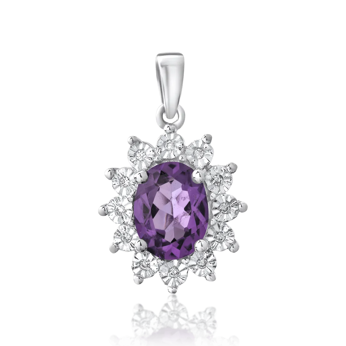 Pandantiv din aur alb cu ametist oval de 1.07ct si diamante de 0.03ct