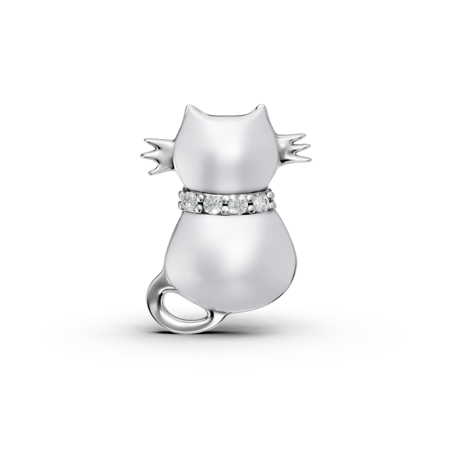 Pandantiv pisica din aur alb cu diamante de 0.01ct