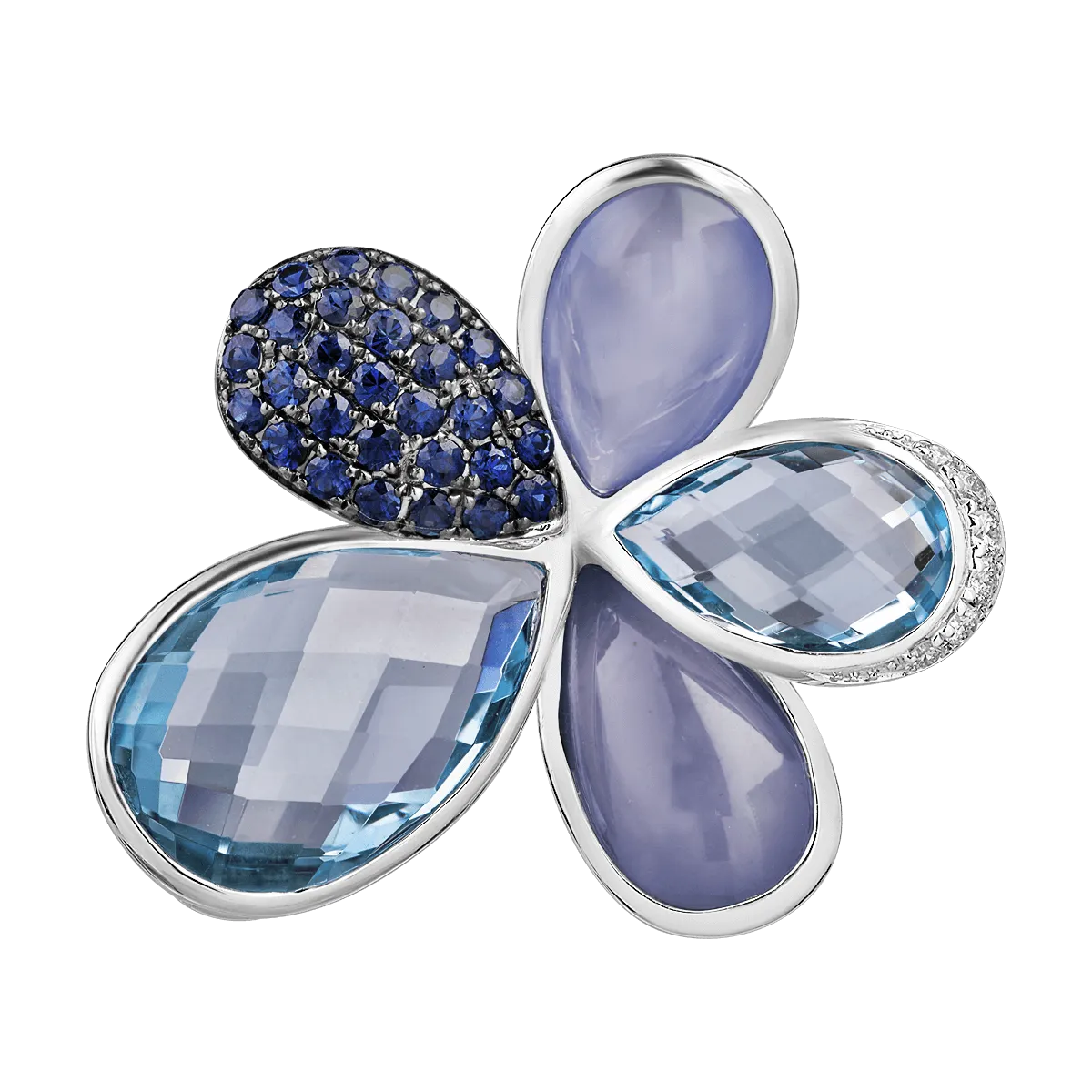 Pandantiv floare din aur alb cu pietre pretioase si semipretioase de 25.27ct