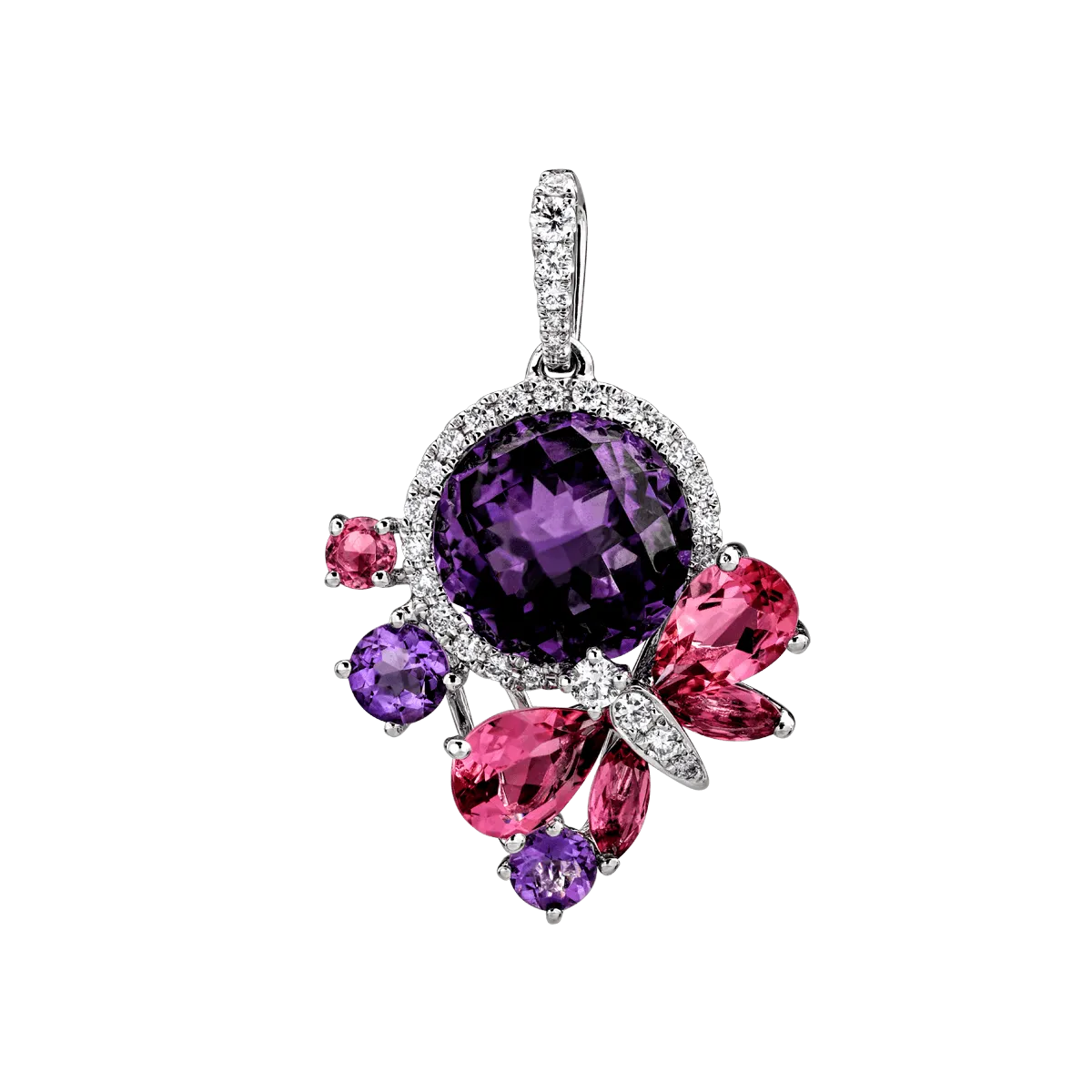 Pandantiv cu fluture din aur alb cu pietre pretioase si semipretioase de 6.9ct