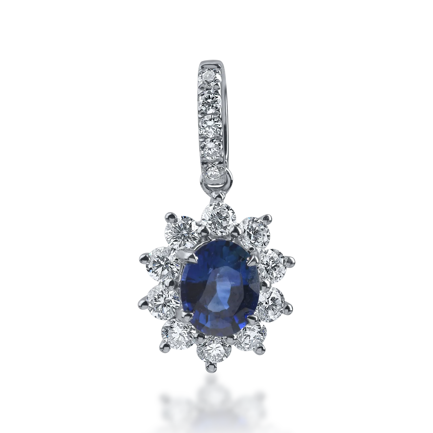Pandantiv din aur alb cu safir oval de 0.47ct si diamante de 0.28ct