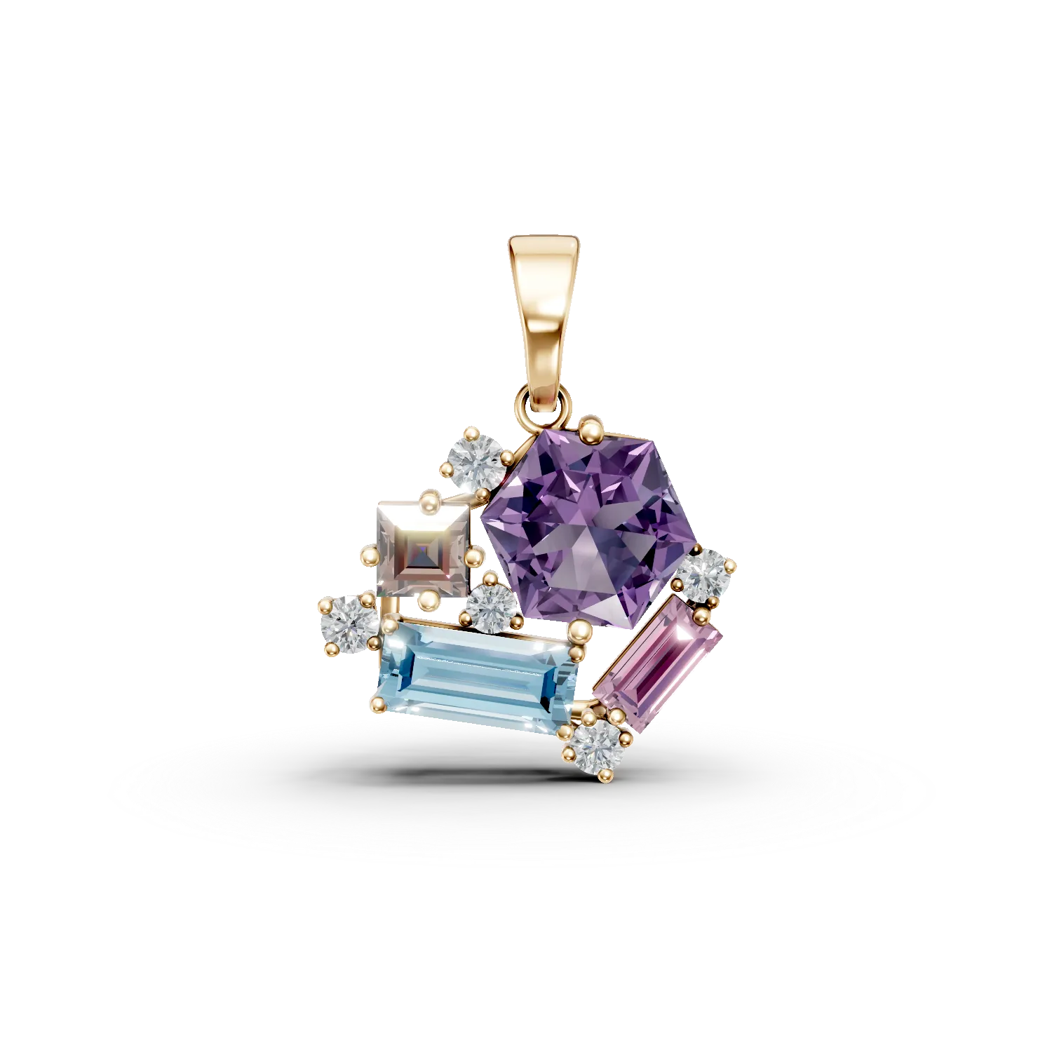 Pandantiv din aur galben cu pietre pretioase si semipretioase de 1.80ct