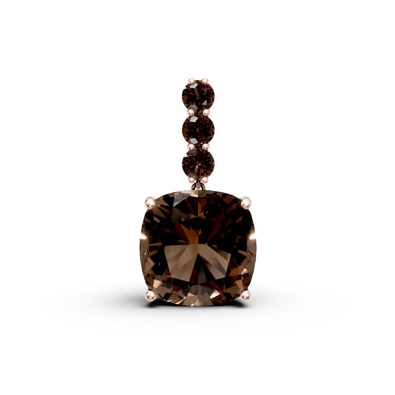 Pandantiv din aur roz cu cuart fumuriu cushion si rotund de 5.54ct