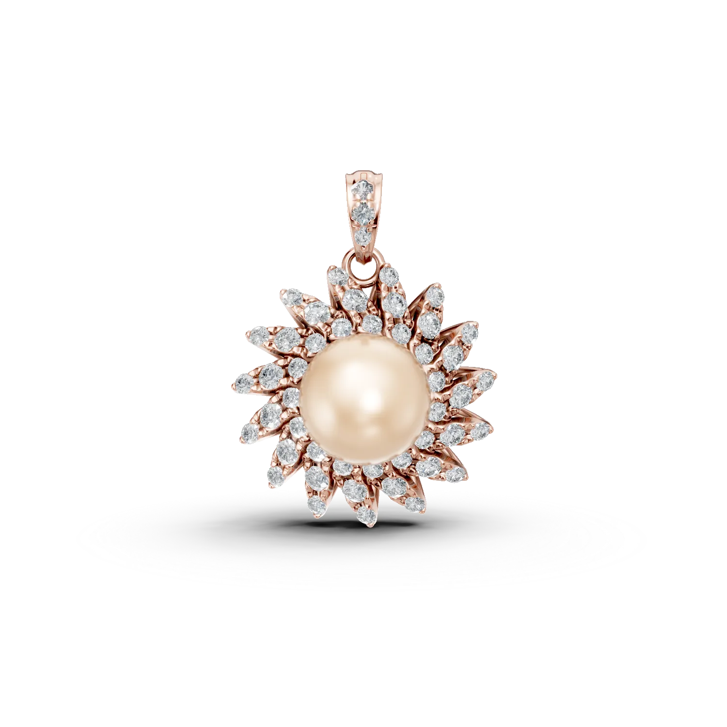 Pandantiv floral din aur roz cu perla de cultura de 6.38ct si diamante de 0.3ct