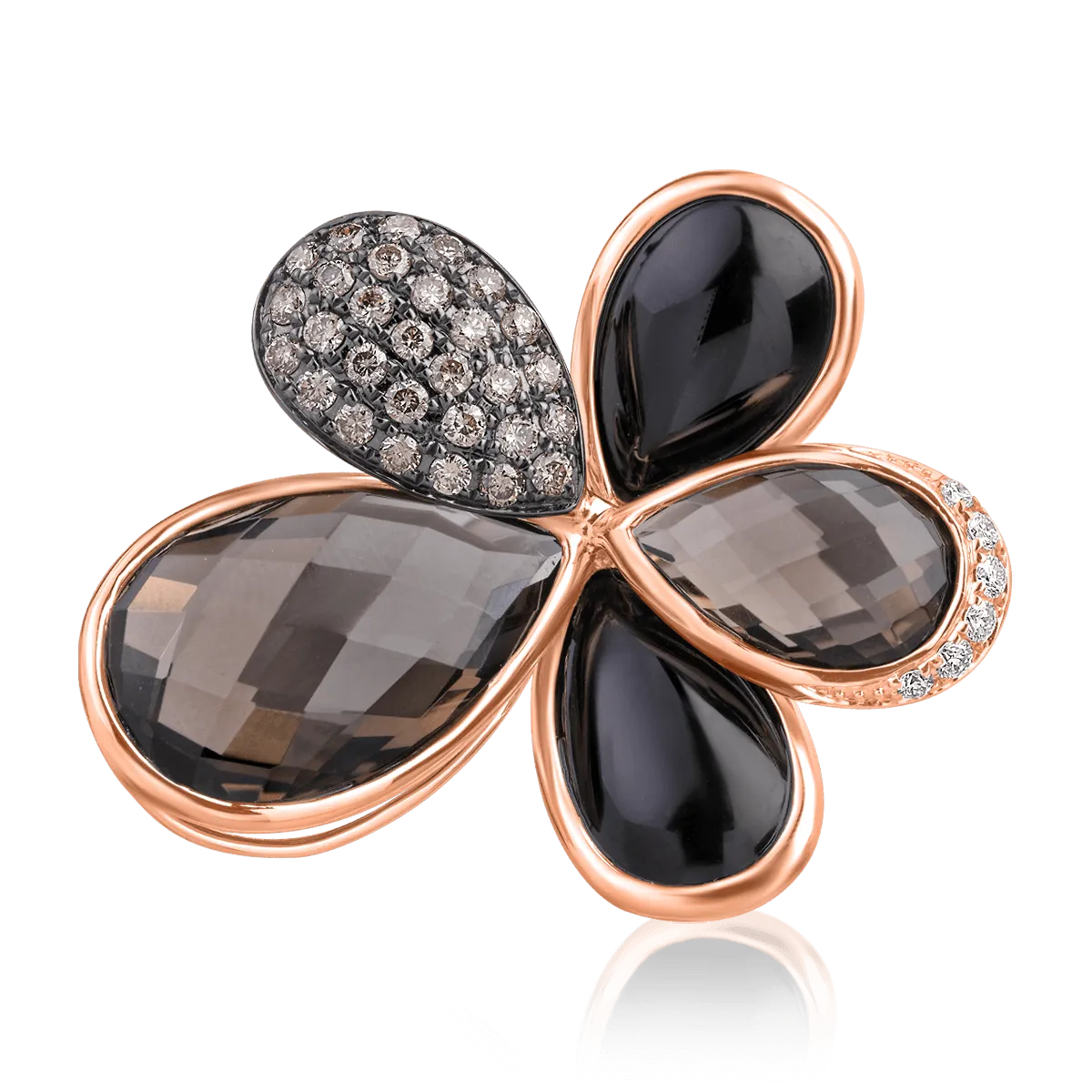 Pandantiv floare din aur roz cu pietre pretioase si semipretioase 21.31ct