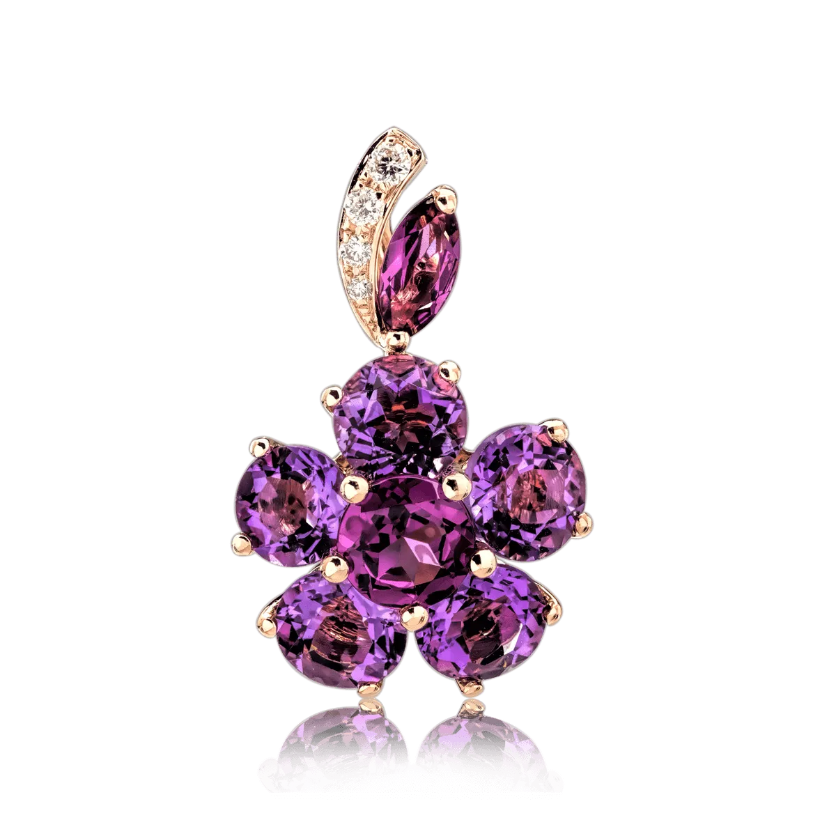 Pandantiv floare din aur roz cu pietre pretioase si semipretioase de 3.55ct