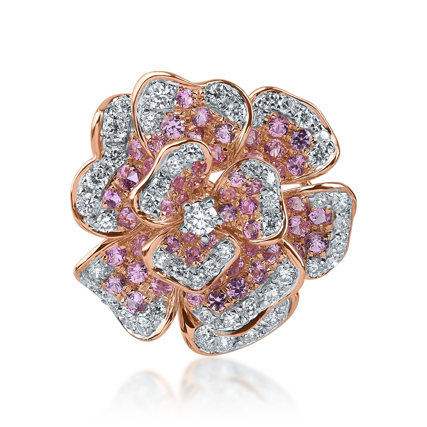 Pandantiv floare din aur roz cu safire roz de 0.6ct si diamante de 0.3ct