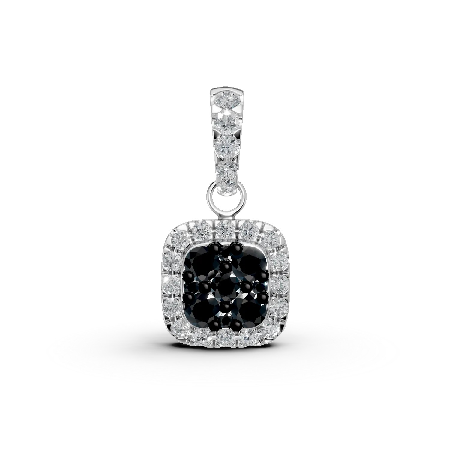 Pandantiv minimalist din aur alb cu diamante negre de 0.158ct si diamante incolore de 0.072ct