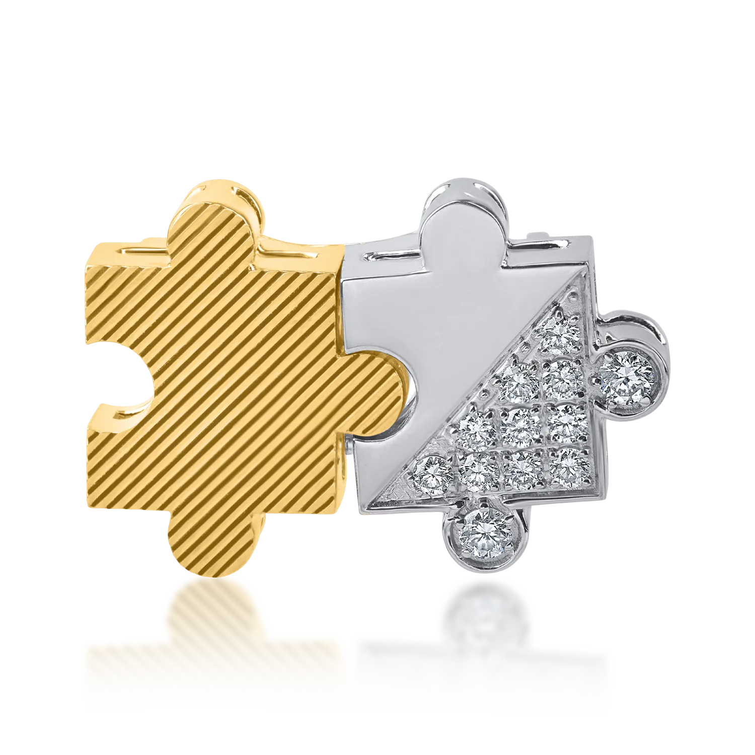 Pandantiv piese puzzle din aur alb-galben cu diamante de 0.13ct