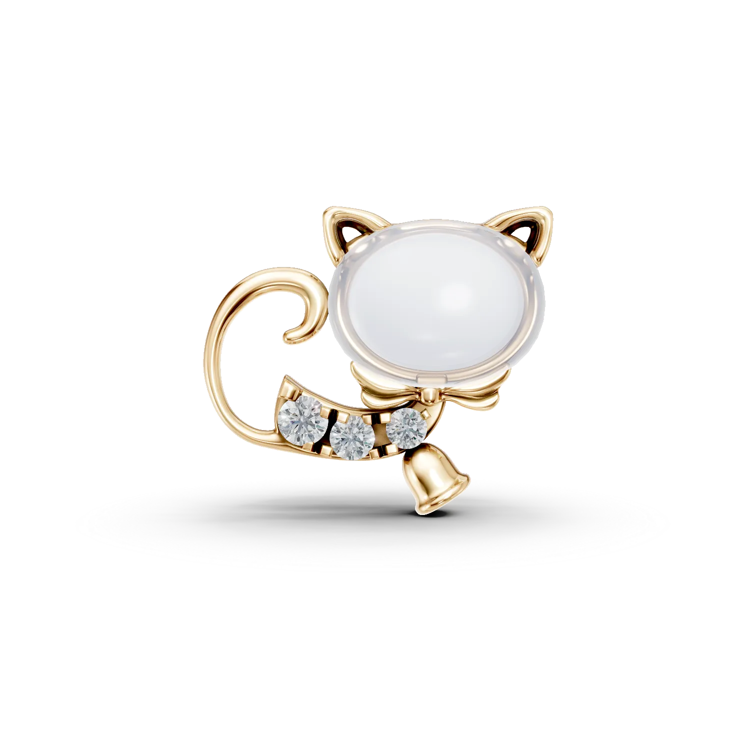 Pandantiv pisicuta pentru copii din aur galben cu topaz alb oval de 0.55ct si diamante de 0.025ct